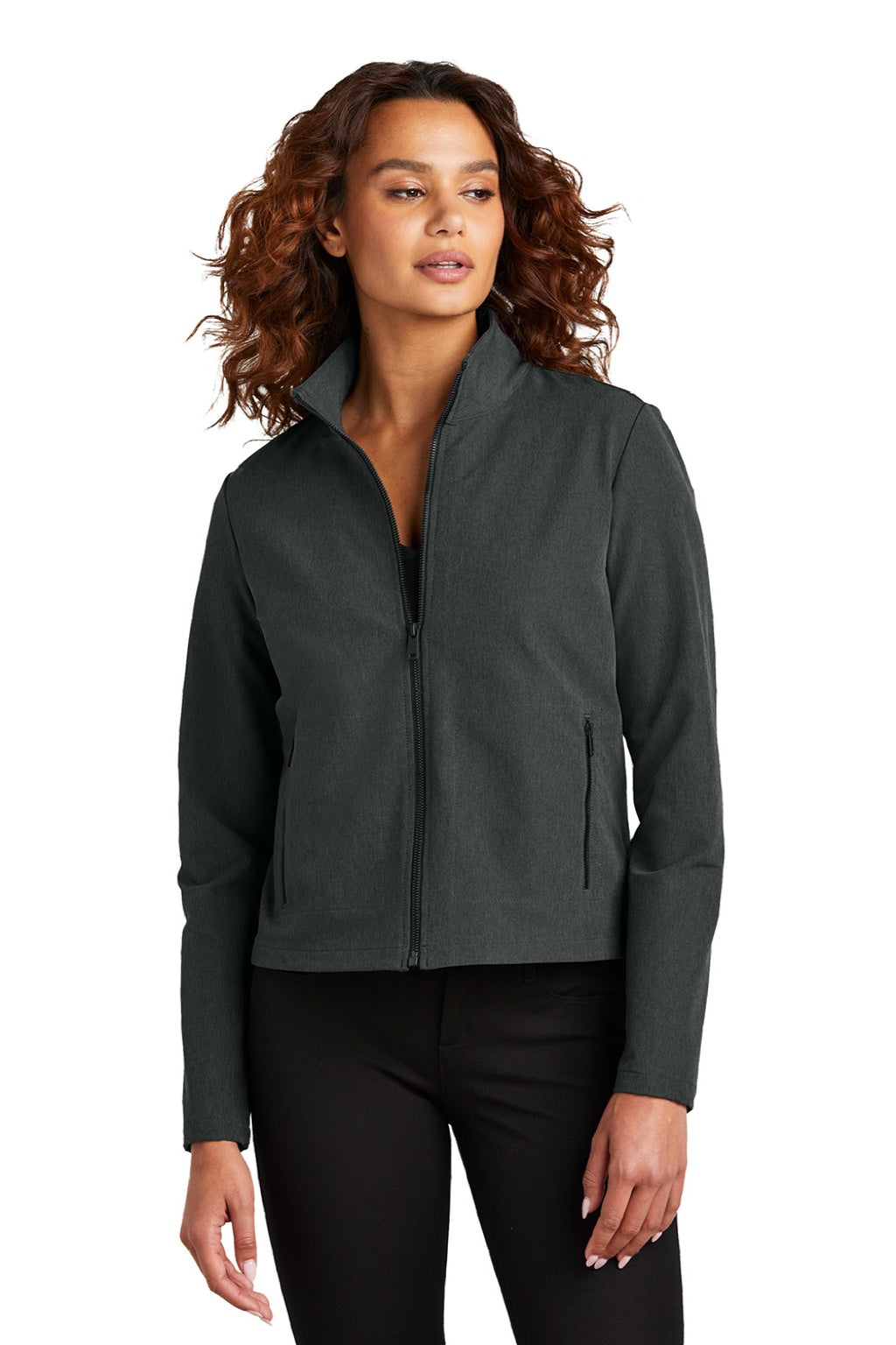 Mercer+Mettle MM7103 Womens Water Resistant Soft Shell Full Zip Jacket Heather Anchor Grey Model Front