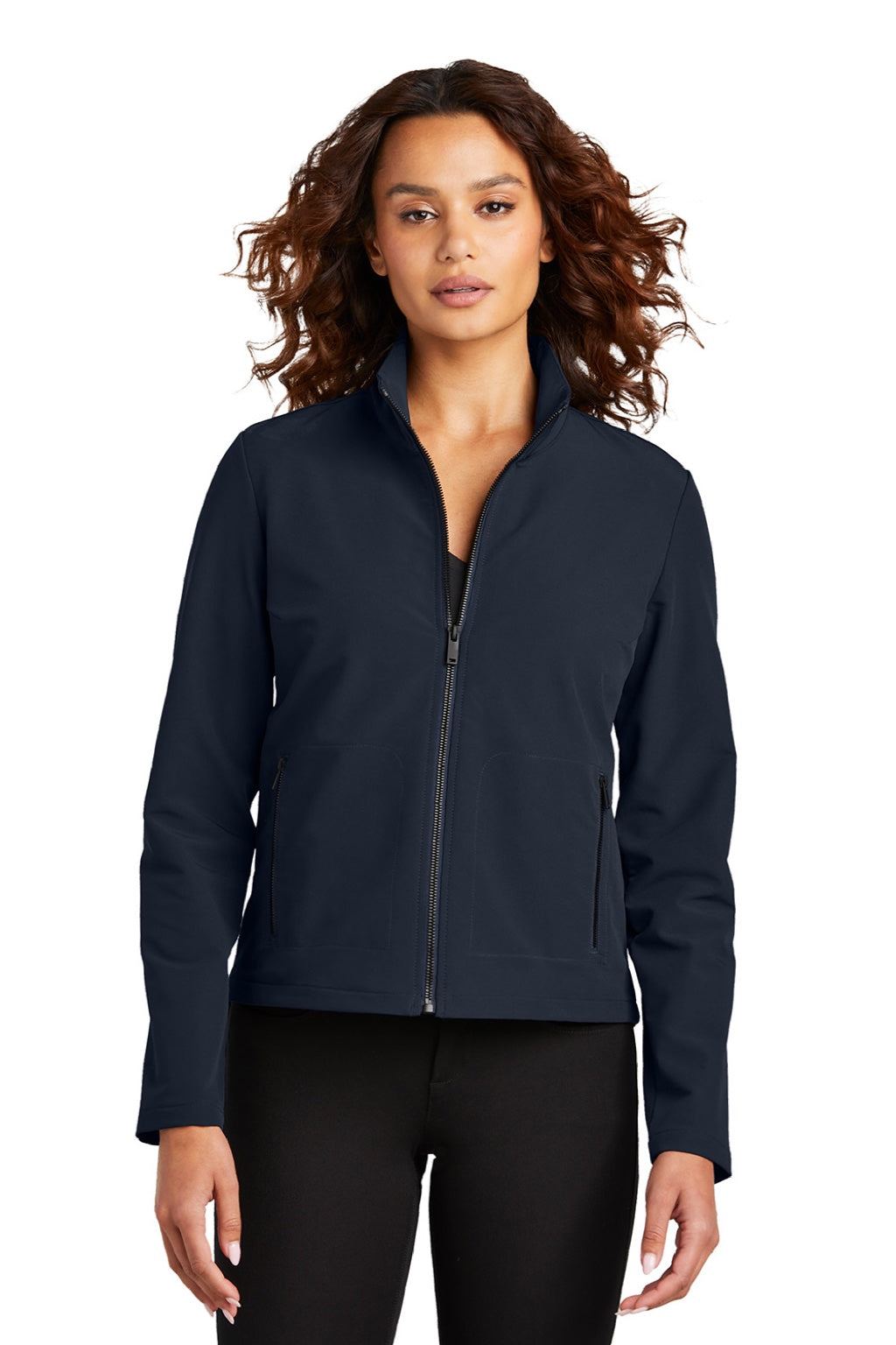 Mercer+Mettle MM7103 Womens Water Resistant Soft Shell Full Zip Jacket Night Navy Blue Model Front