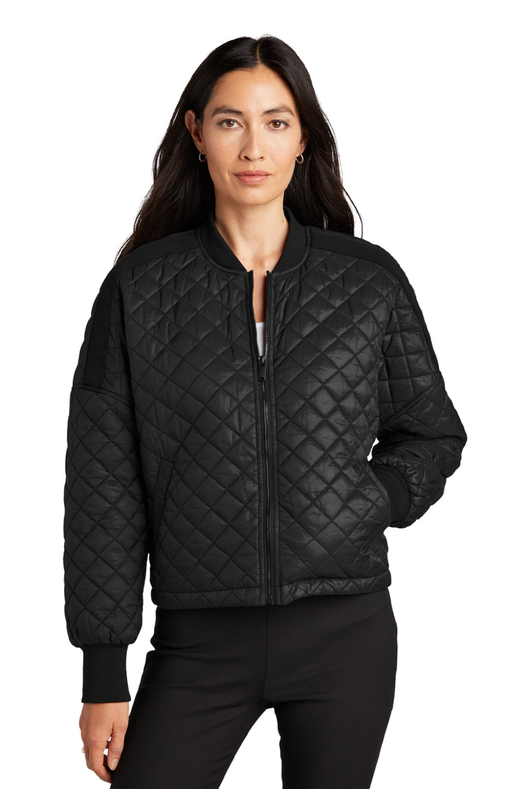 Mercer+Mettle MM7201 Womens Quilted Water Resistant Full Zip Jacket Deep Black Model Front