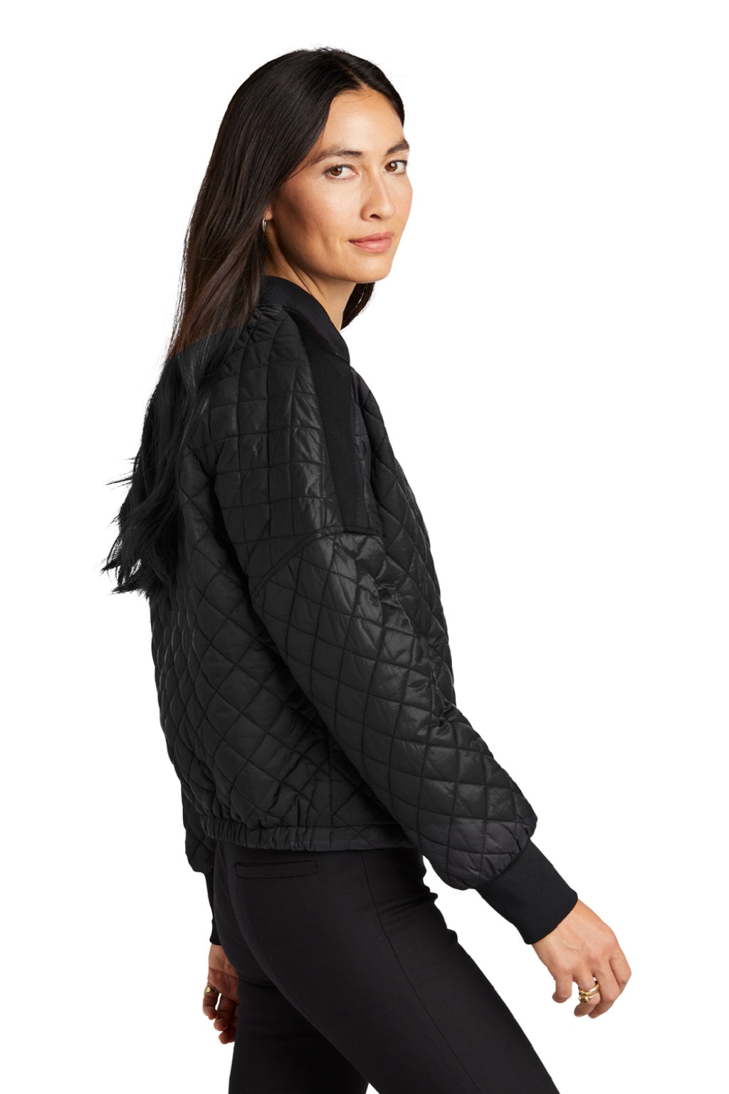 Mercer+Mettle MM7201 Womens Quilted Water Resistant Full Zip Jacket Deep Black Model Side