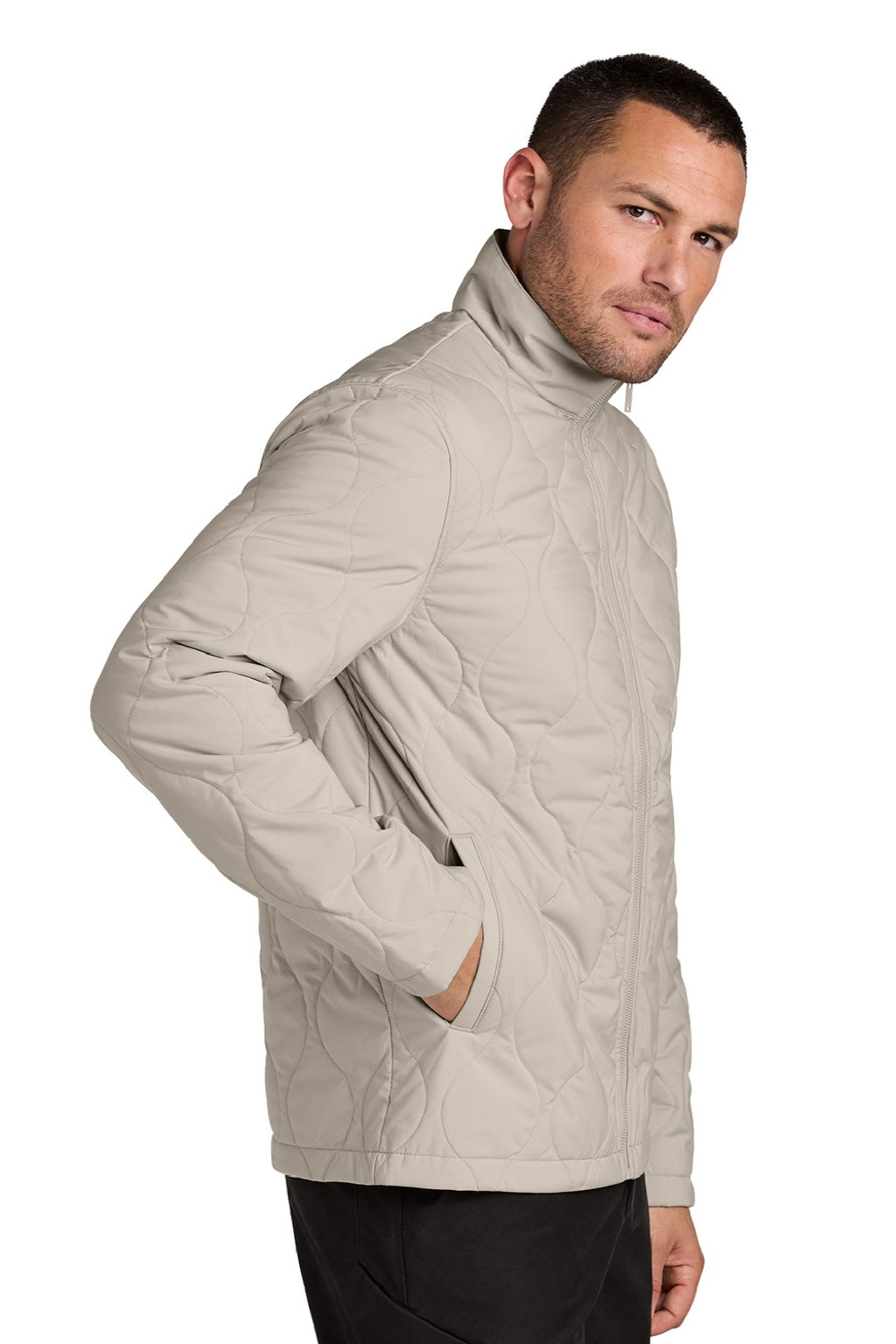 Mercer+Mettle MM7202 Mens Quilted Full Zip Liner Jacket Almond Model Side