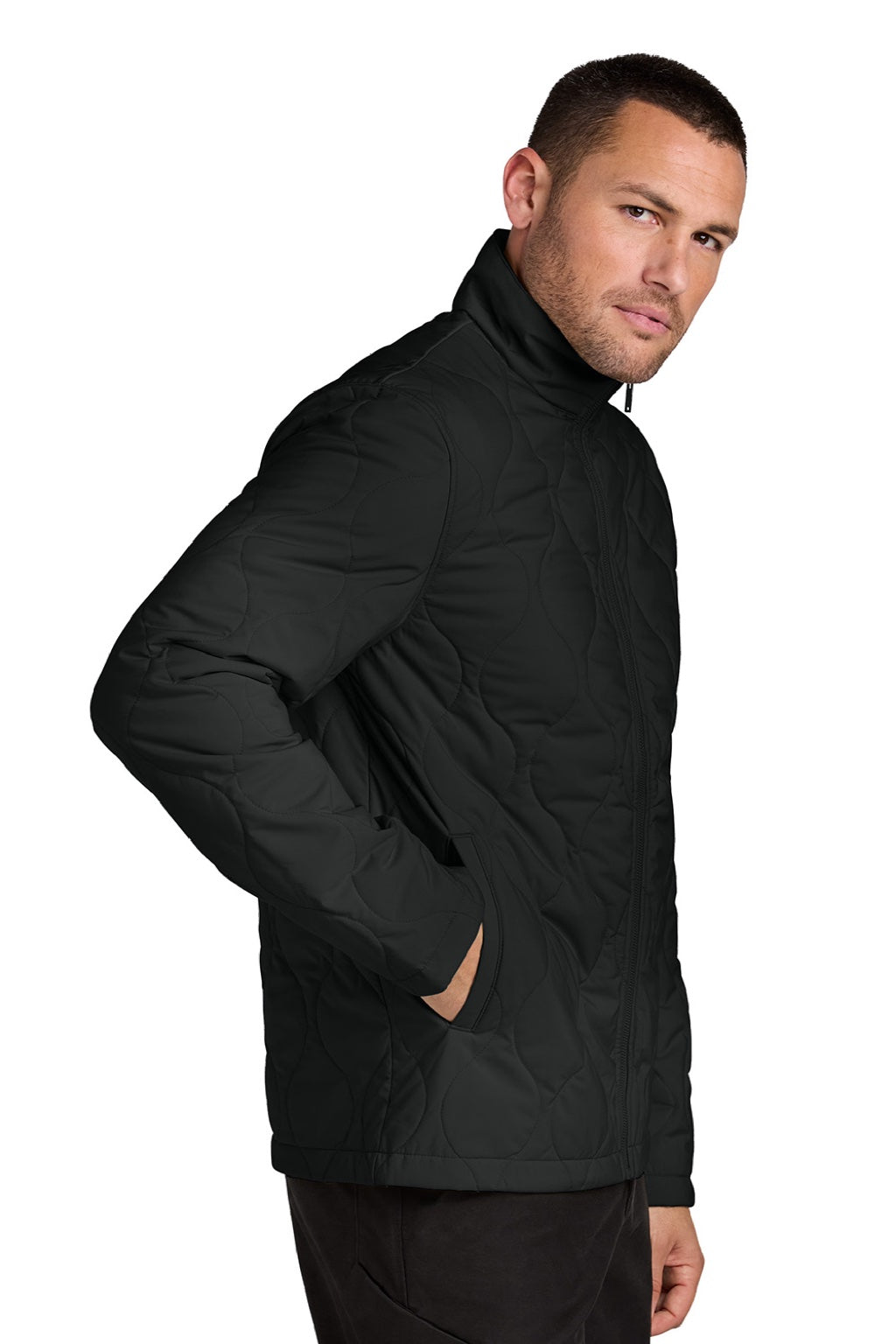 Mercer+Mettle MM7202 Mens Quilted Full Zip Liner Jacket Deep Black Model Side