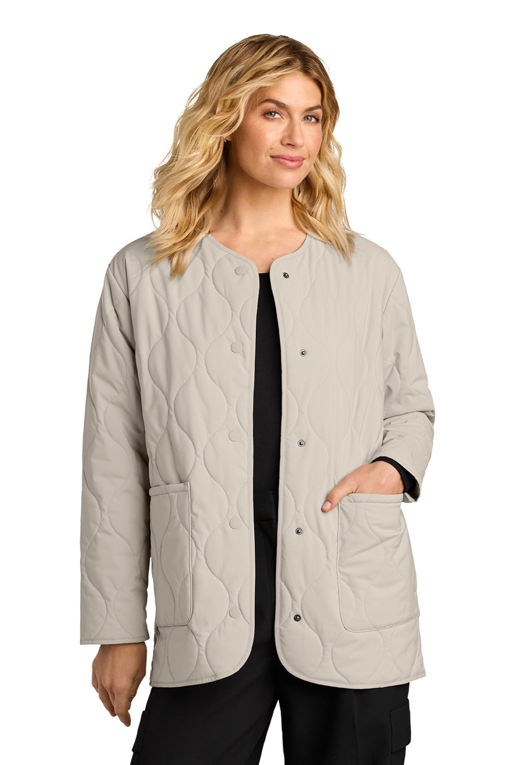 Mercer+Mettle MM7203 Womens Quilted Snap Down Liner Jacket Almond Model Front