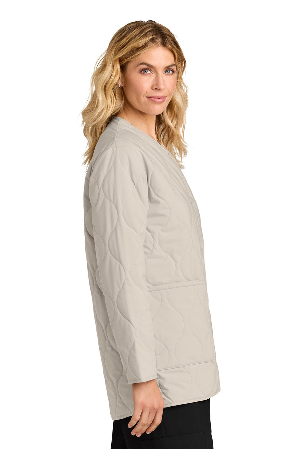 Mercer+Mettle MM7203 Womens Quilted Snap Down Liner Jacket Almond Model Side