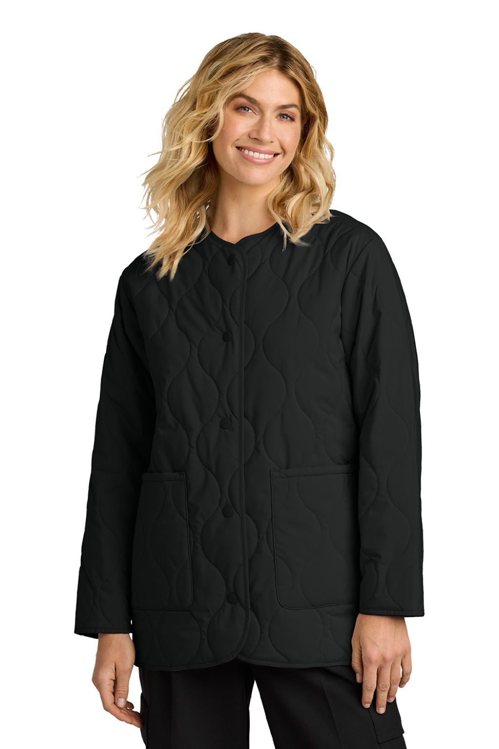 Mercer+Mettle MM7203 Womens Quilted Snap Down Liner Jacket Deep Black Model Front