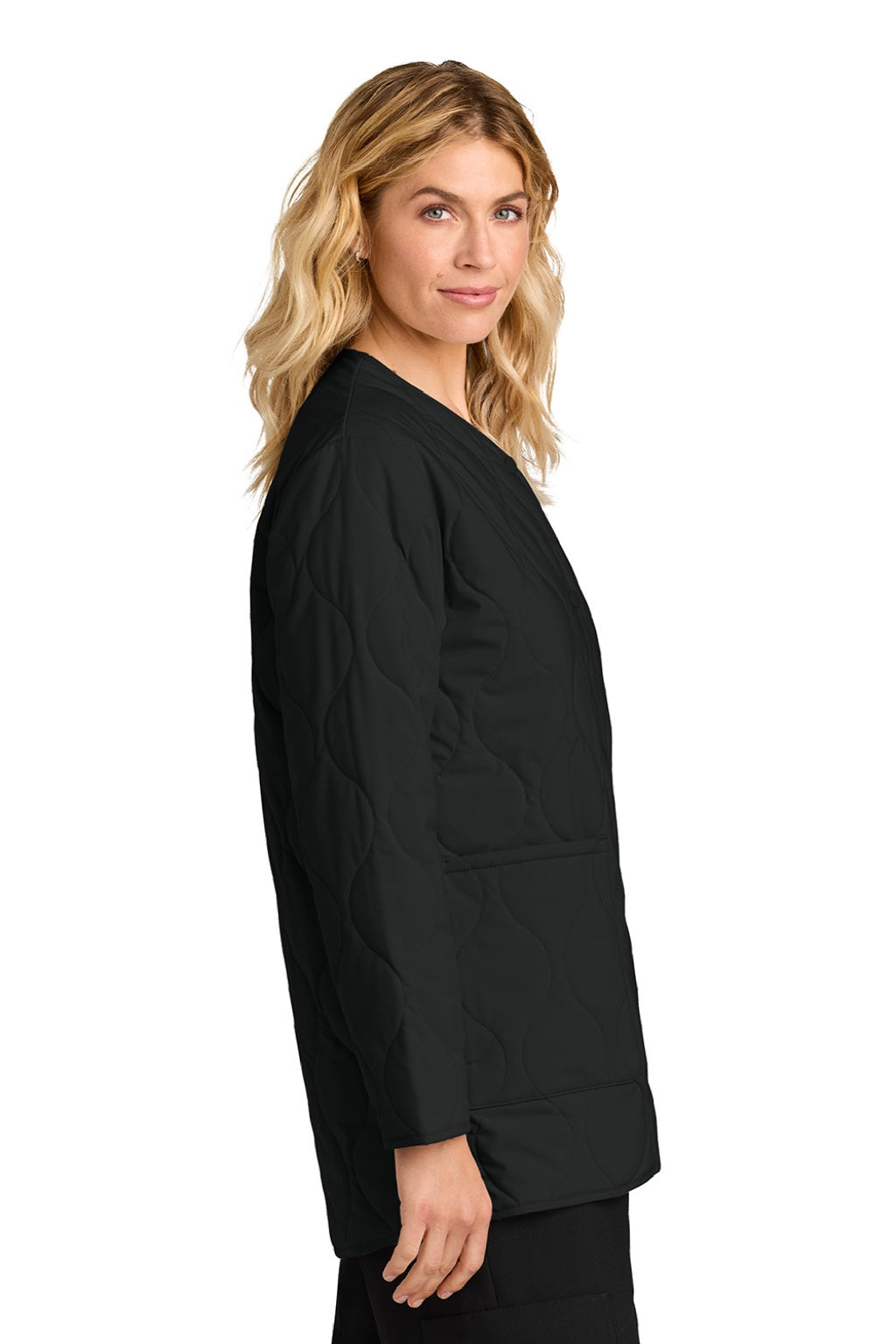 Mercer+Mettle MM7203 Womens Quilted Snap Down Liner Jacket Deep Black Model Side