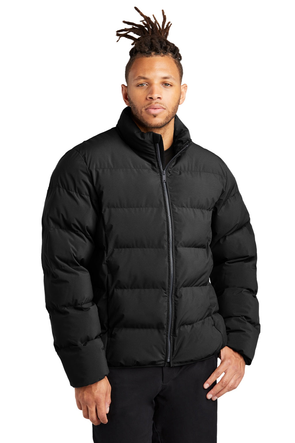 Mercer+Mettle MM7210 Mens Water Resistant Full Zip Puffy Jacket Deep Black Model Front
