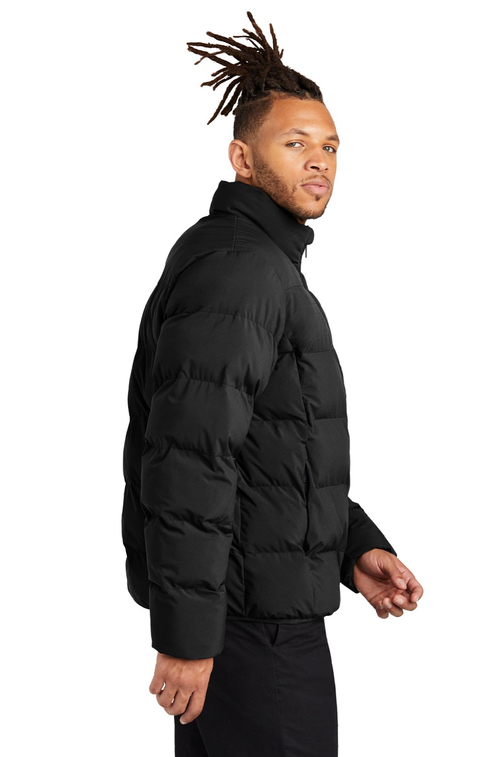 Mercer+Mettle MM7210 Mens Water Resistant Full Zip Puffy Jacket Deep Black Model Side