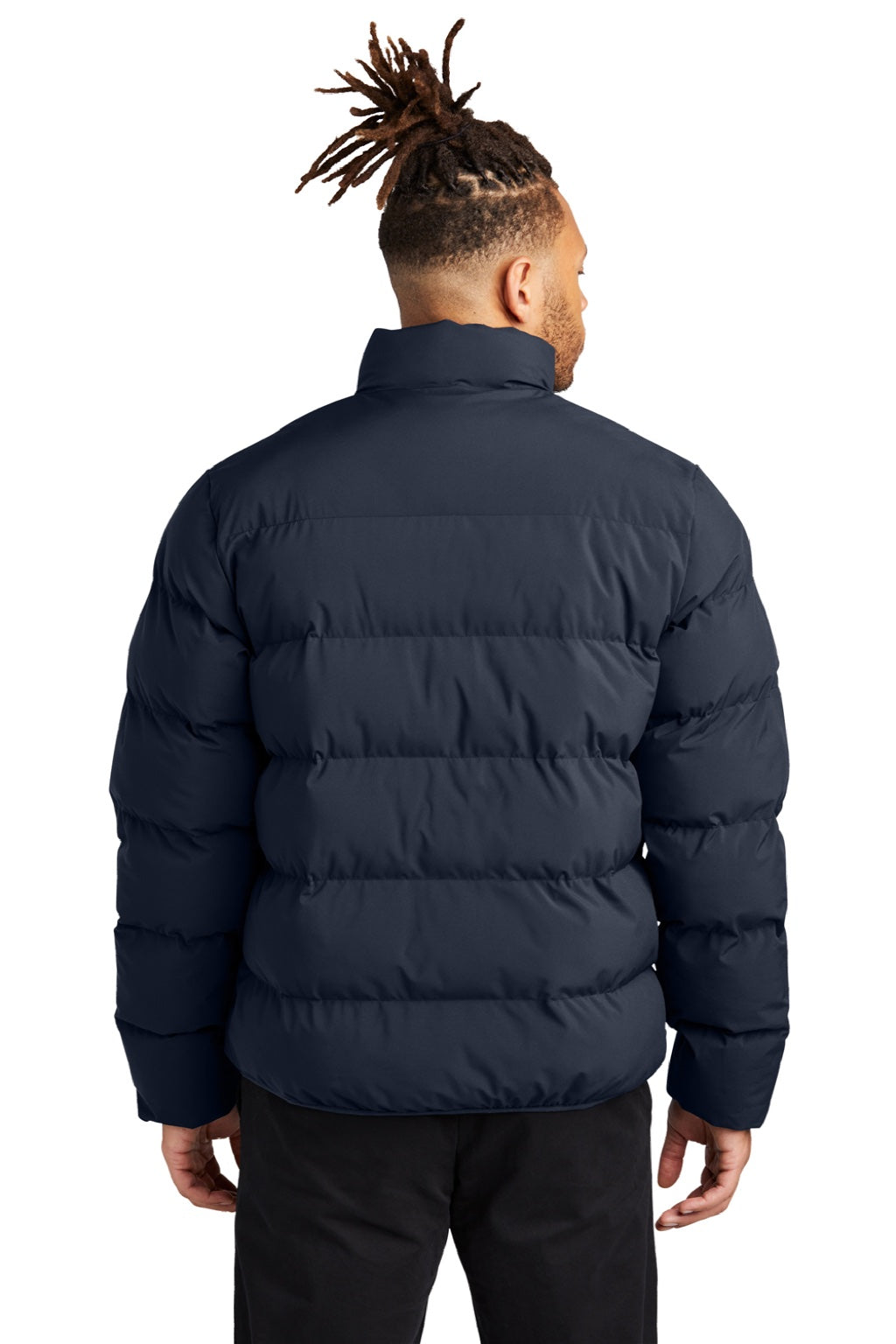 Mercer+Mettle MM7210 Mens Water Resistant Full Zip Puffy Jacket Night Navy Blue Model Back