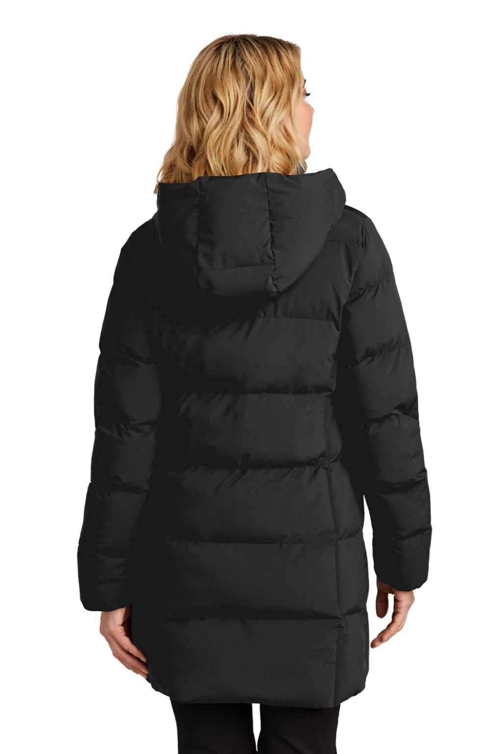 Mercer+Mettle MM7213 Womens Water Resistant Full Zip Hooded Puffy Parka Deep Black Model Back