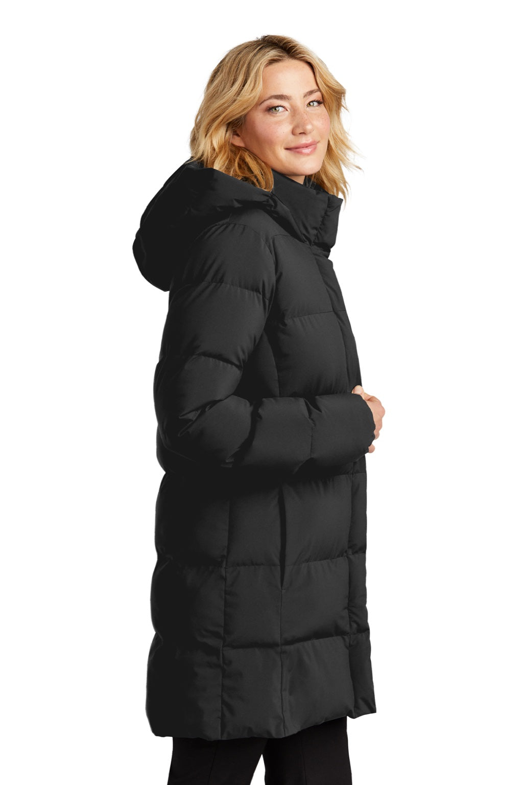 Mercer+Mettle MM7213 Womens Water Resistant Full Zip Hooded Puffy Parka Deep Black Model Side