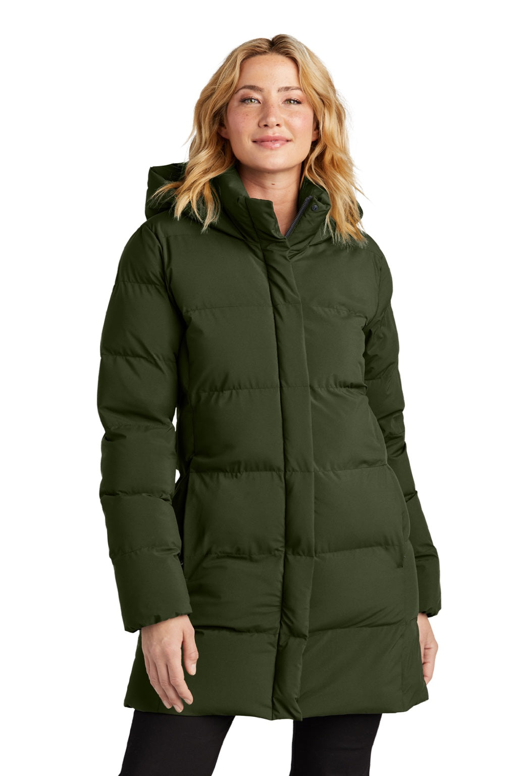 Mercer+Mettle MM7213 Womens Water Resistant Full Zip Hooded Puffy Parka Townsend Green Model Front