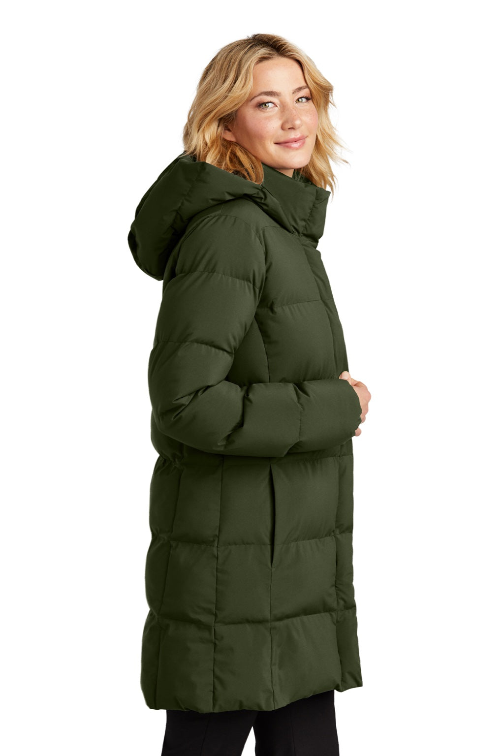 Mercer+Mettle MM7213 Womens Water Resistant Full Zip Hooded Puffy Parka Townsend Green Model Side