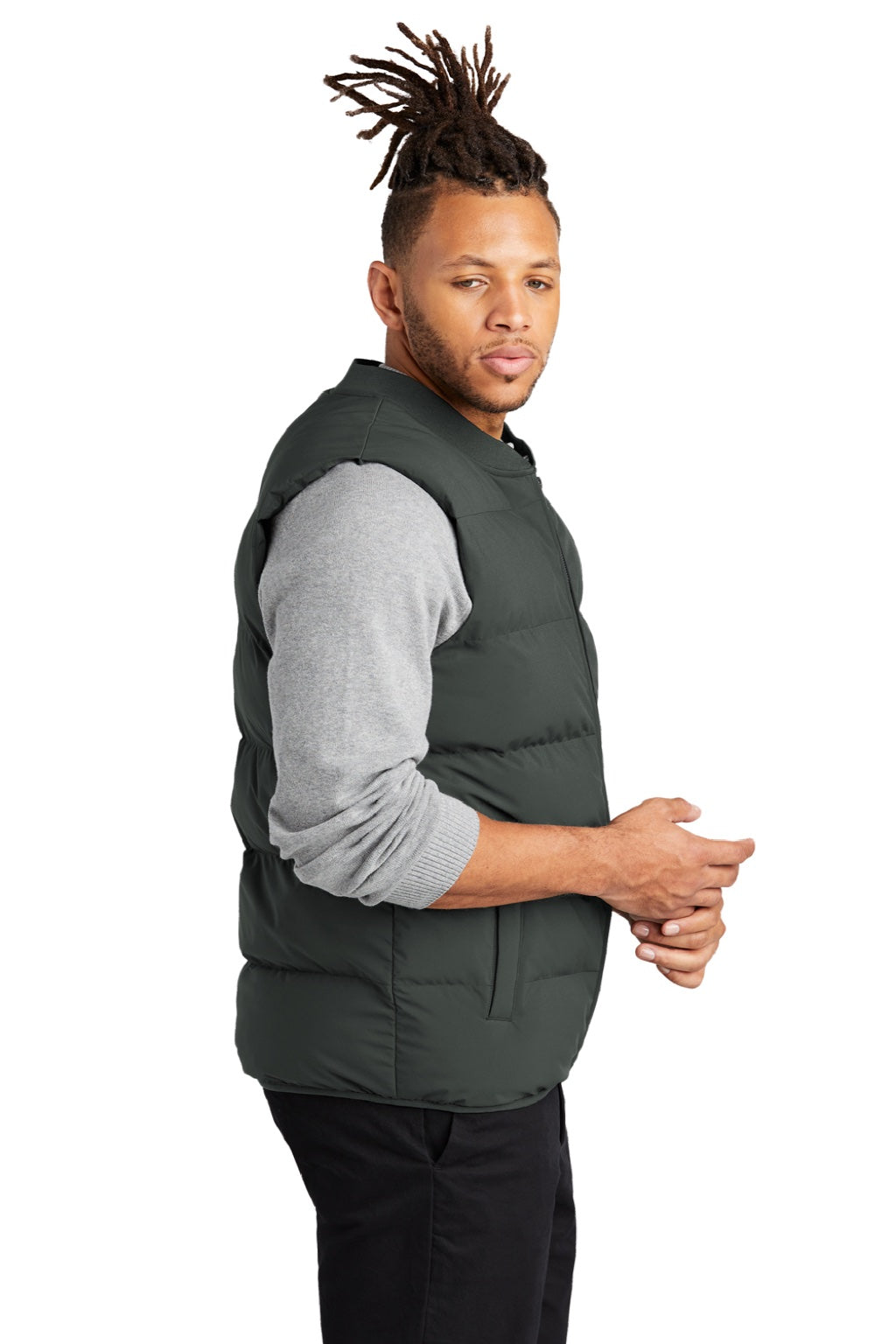 Mercer+Mettle MM7214 Mens Water Resistant Full Zip Puffy Vest Anchor Grey Model Side
