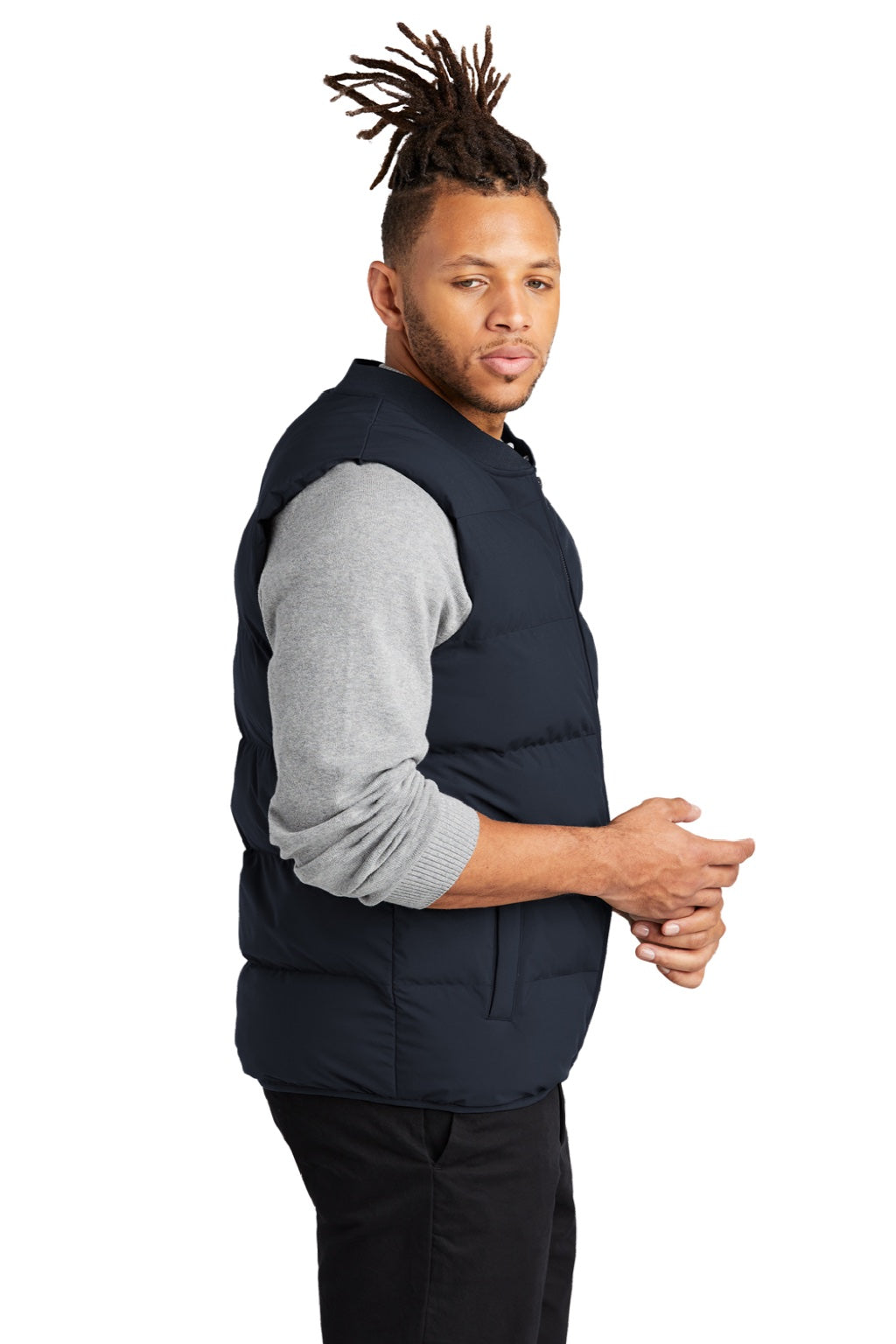 Mercer+Mettle MM7214 Mens Water Resistant Full Zip Puffy Vest Night Navy Blue Model Side