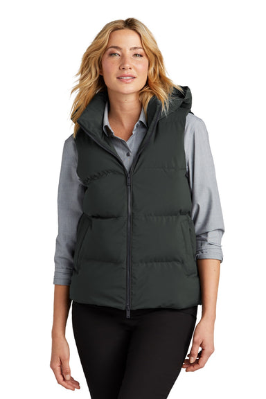 Mercer+Mettle MM7217 Womens Water Resistant Full Zip Hooded Puffy Vest Anchor Grey Model Front