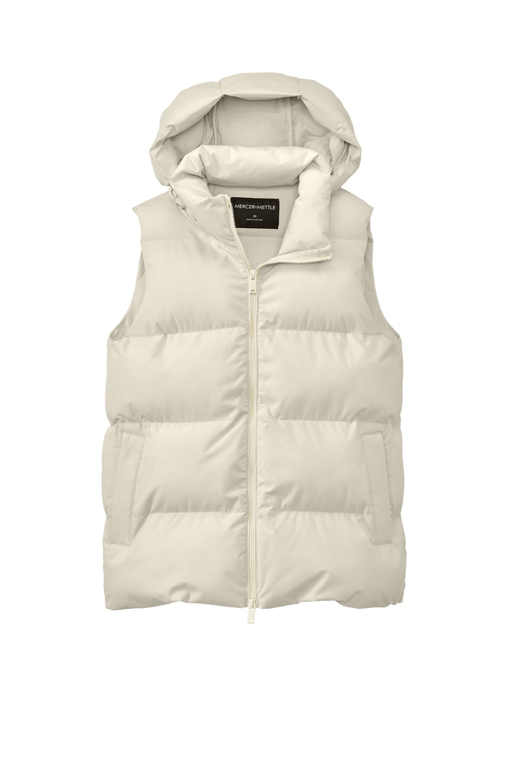 Mercer+Mettle MM7217 Womens Water Resistant Full Zip Hooded Puffy Vest Birch Flat Front