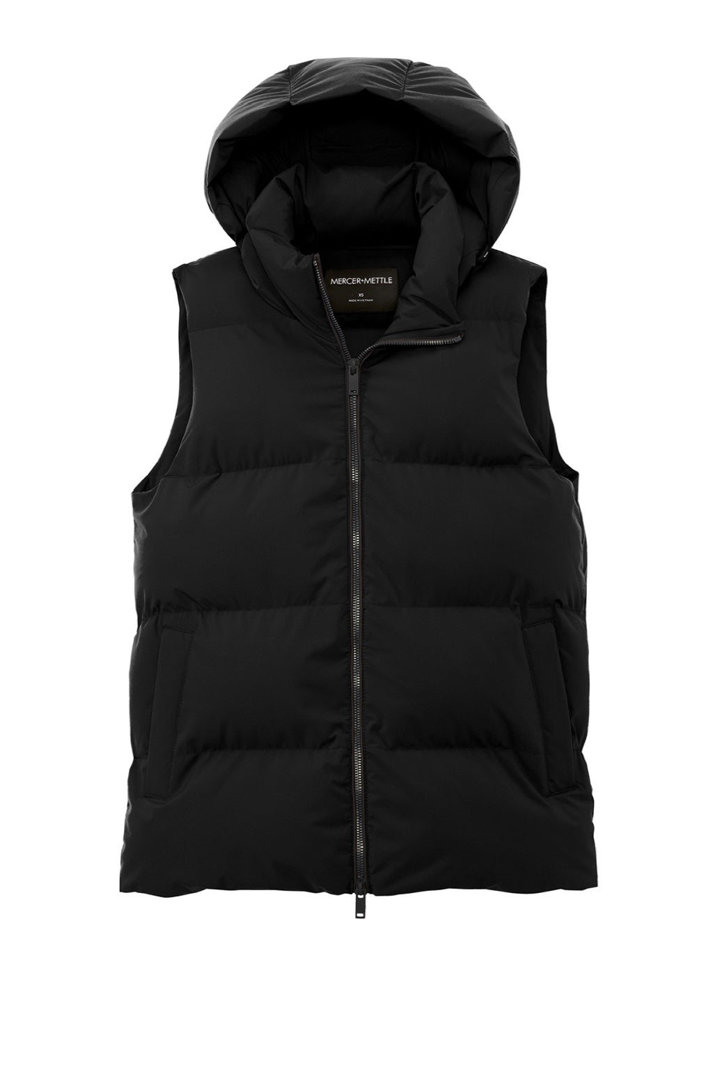 Mercer+Mettle MM7217 Womens Water Resistant Full Zip Hooded Puffy Vest Deep Black Flat Front