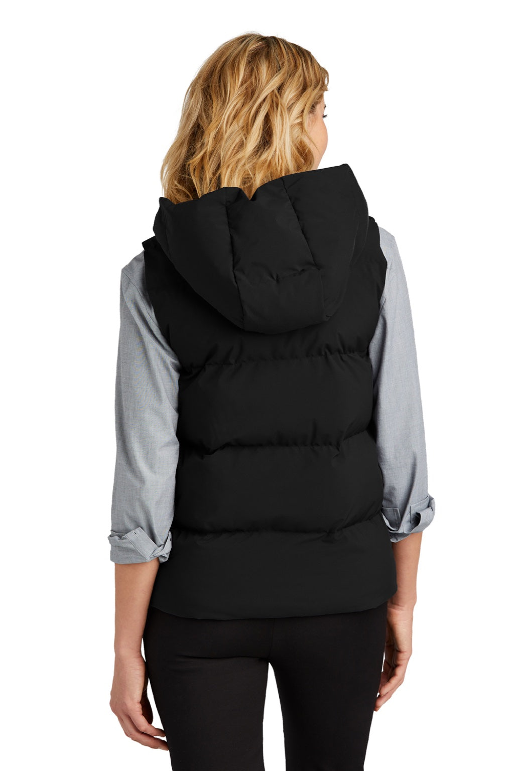 Mercer+Mettle MM7217 Womens Water Resistant Full Zip Hooded Puffy Vest Deep Black Model Back