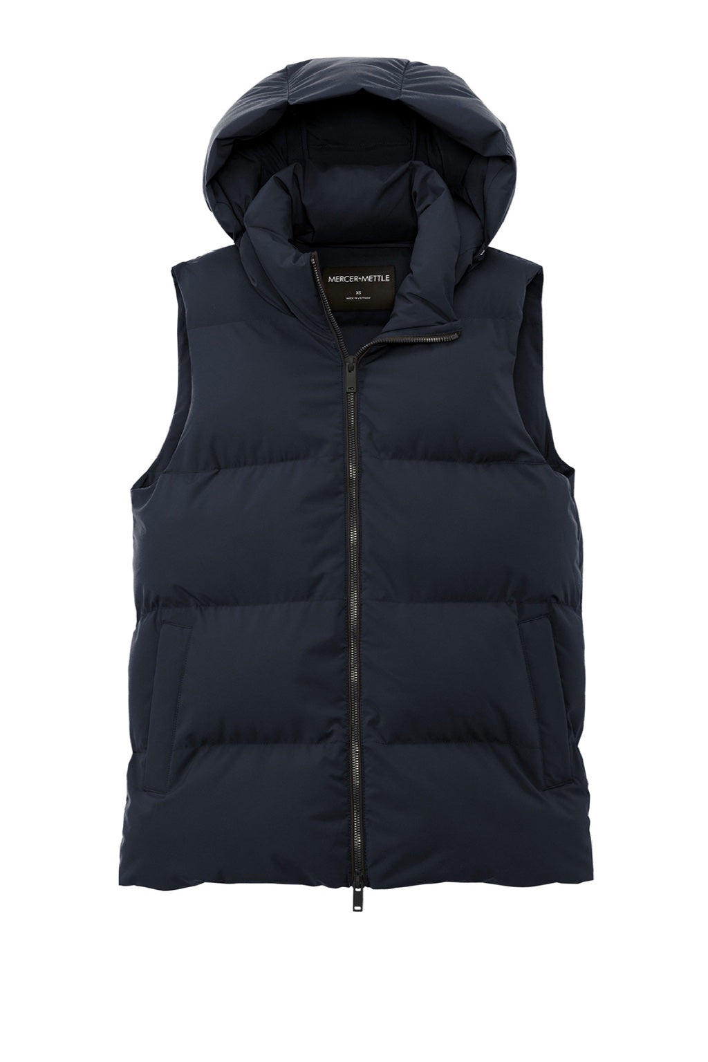 Mercer+Mettle MM7217 Womens Water Resistant Full Zip Hooded Puffy Vest Night Navy Blue Flat Front