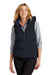 Mercer+Mettle MM7217 Womens Water Resistant Full Zip Hooded Puffy Vest Night Navy Blue Model Front