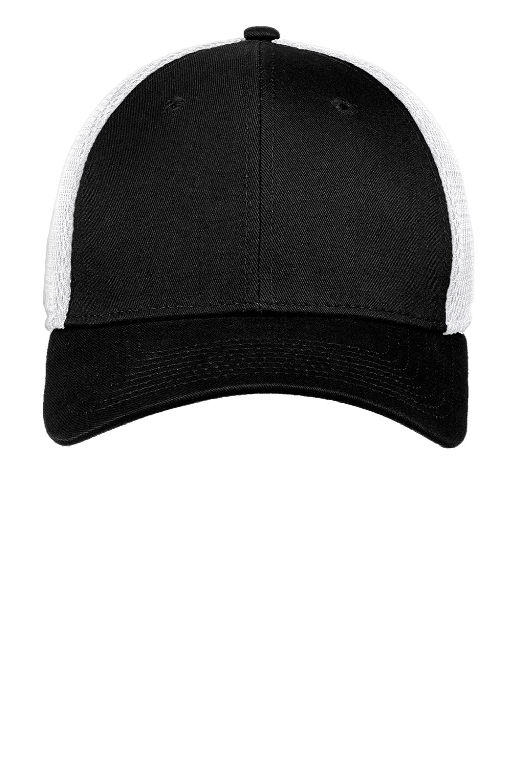 New Era Hats NE1020 Mens Stretch Fit Hat Black/White Flat Front