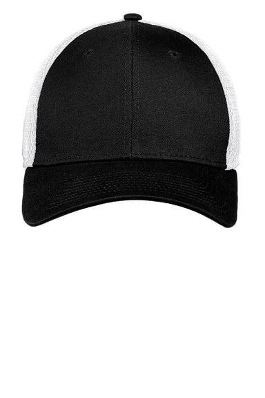 New Era Hats NE1020 Mens Stretch Fit Hat Black/White Flat Front