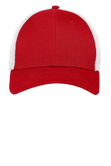 New Era Hats NE1020 Mens Stretch Fit Hat Scarlet Red/White Flat Front