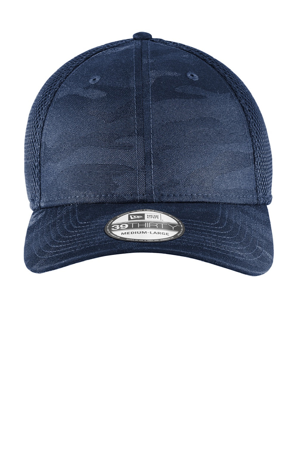 New Era Hats NE1091 Mens Tonal Camo Tech Mesh Stretch Fit Hat Navy Blue Camo Flat Front