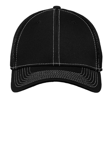 New Era Hats NE1120 Mens Stretch Fit Hat Black/White Flat Front