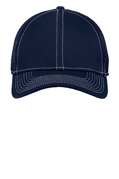 New Era Hats NE1120 Mens Stretch Fit Hat Navy Blue/White Flat Front