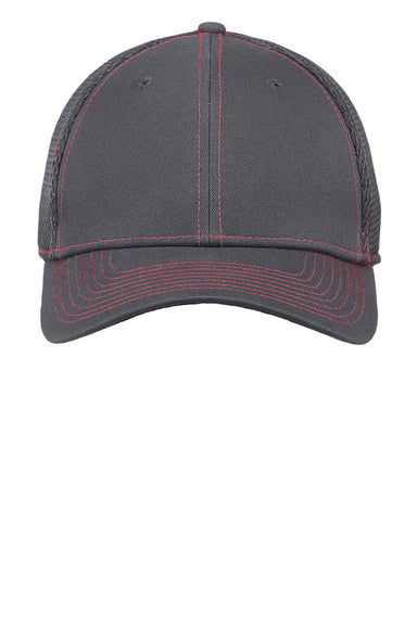New Era Hats NE1120 Mens Stretch Fit Hat Graphite Grey/Red Flat Front