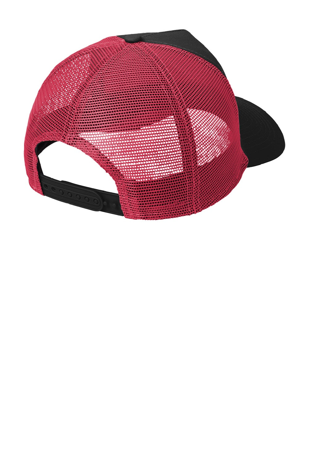 New Era Hats NE205 Mens Adjustable Trucker Hat Black/Scarlet Red Flat Back