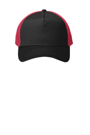 New Era Hats NE205 Mens Adjustable Trucker Hat Black/Scarlet Red Flat Front