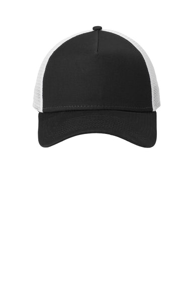 New Era Hats NE205 Mens Adjustable Trucker Hat Black/White Flat Front