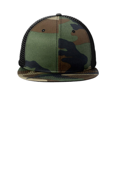 New Era Hats NE4030 Mens Snapback Trucker Hat Camo/Black Flat Front