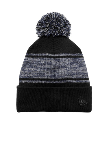 New Era Hats NE909 Unisex Knit Pom Beanie Black/Deep Navy Blue Flat Front