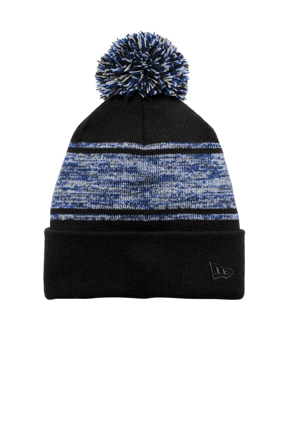 New Era Hats NE909 Unisex Knit Pom Beanie Black/Royal Blue Flat Front