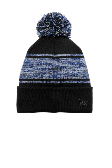 New Era Hats NE909 Unisex Knit Pom Beanie Black/Royal Blue Flat Front