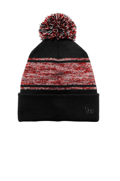 New Era Hats NE909 Unisex Knit Pom Beanie Black/Scarlet Red Flat Front