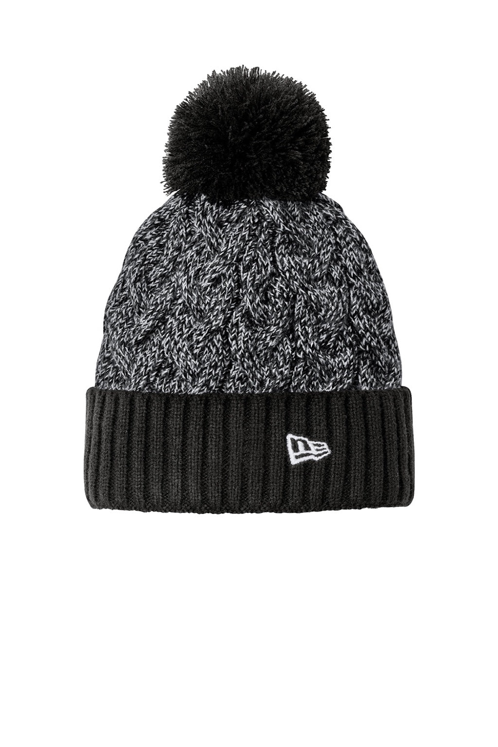 New Era Hats NE910 Mens Marled Knit Pom Beanie Black/Graphite Grey/White Flat Front