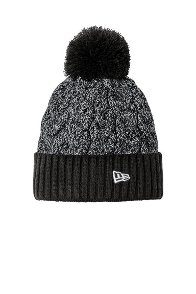 New Era Hats NE910 Mens Marled Knit Pom Beanie Black/Graphite Grey/White Flat Front