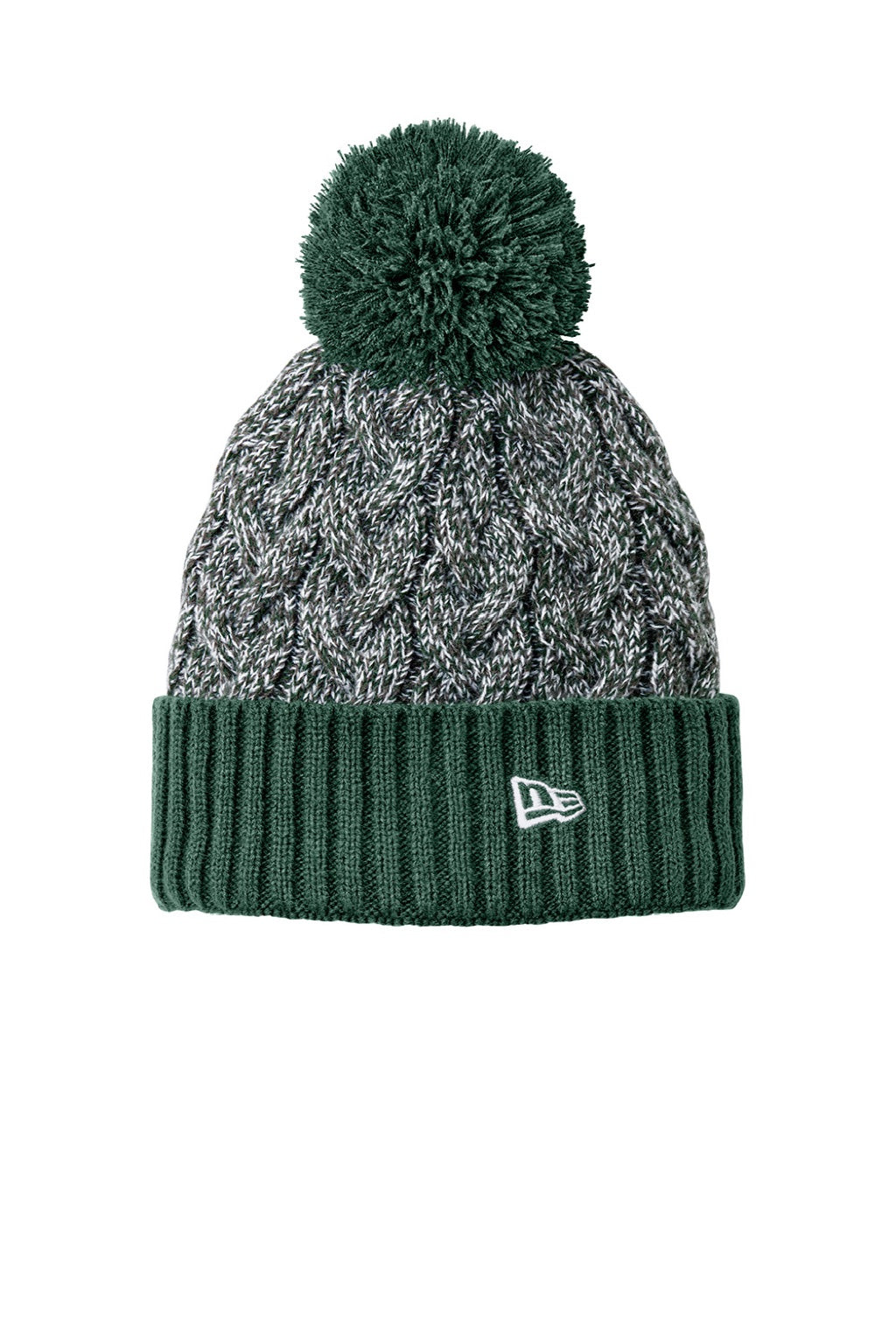 New Era Hats NE910 Mens Marled Knit Pom Beanie Dark Green/Graphite Grey/White Flat Front