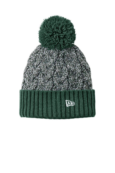 New Era Hats NE910 Mens Marled Knit Pom Beanie Dark Green/Graphite Grey/White Flat Front