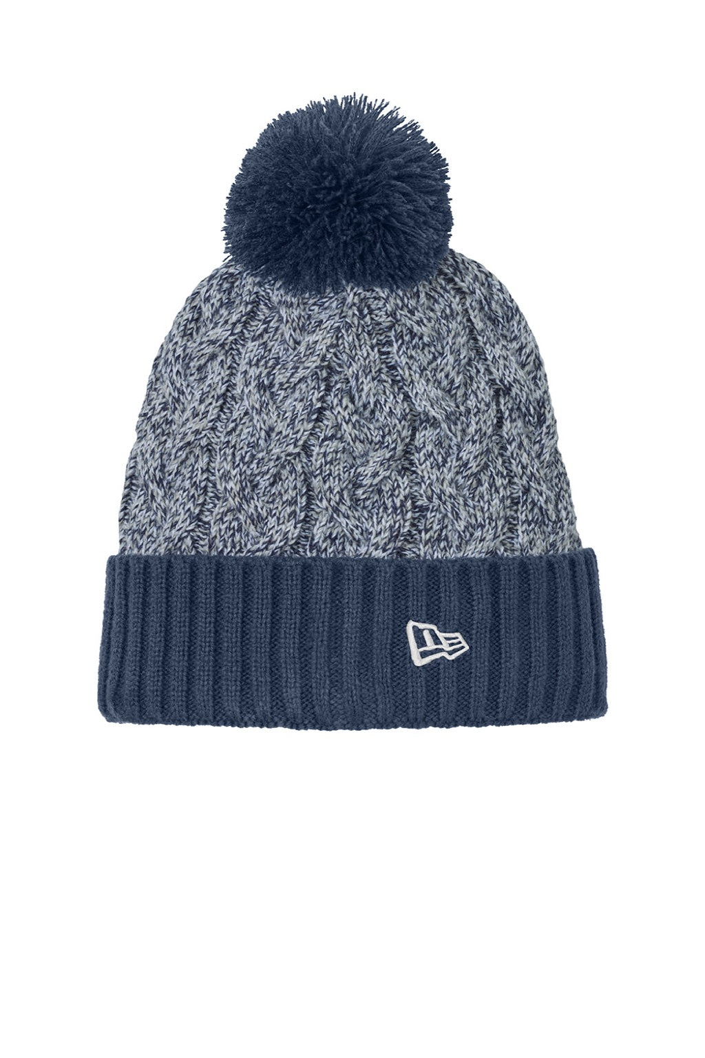 New Era Hats NE910 Mens Marled Knit Pom Beanie Deep Navy Blue/Grey/White Flat Front