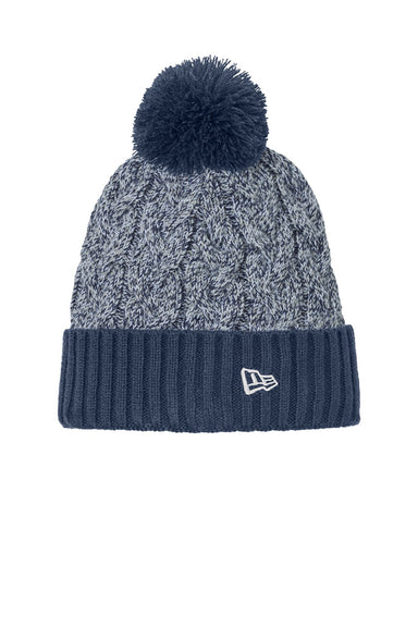 New Era Hats NE910 Mens Marled Knit Pom Beanie Deep Navy Blue/Grey/White Flat Front