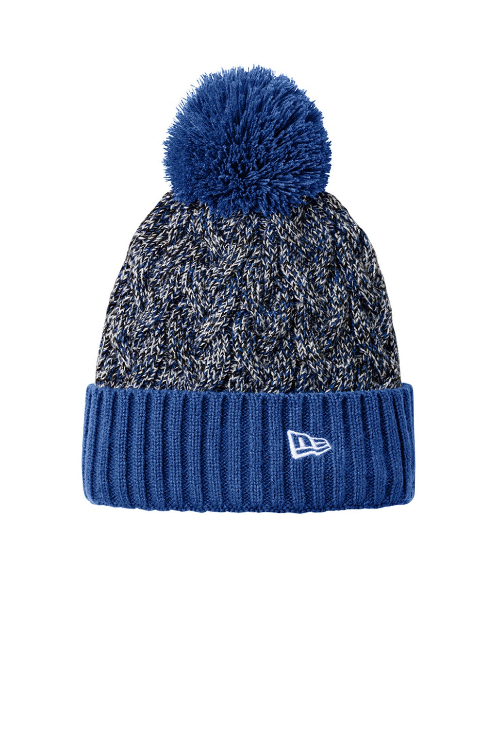 New Era Hats NE910 Mens Marled Knit Pom Beanie Royal Blue/Black/White Flat Front
