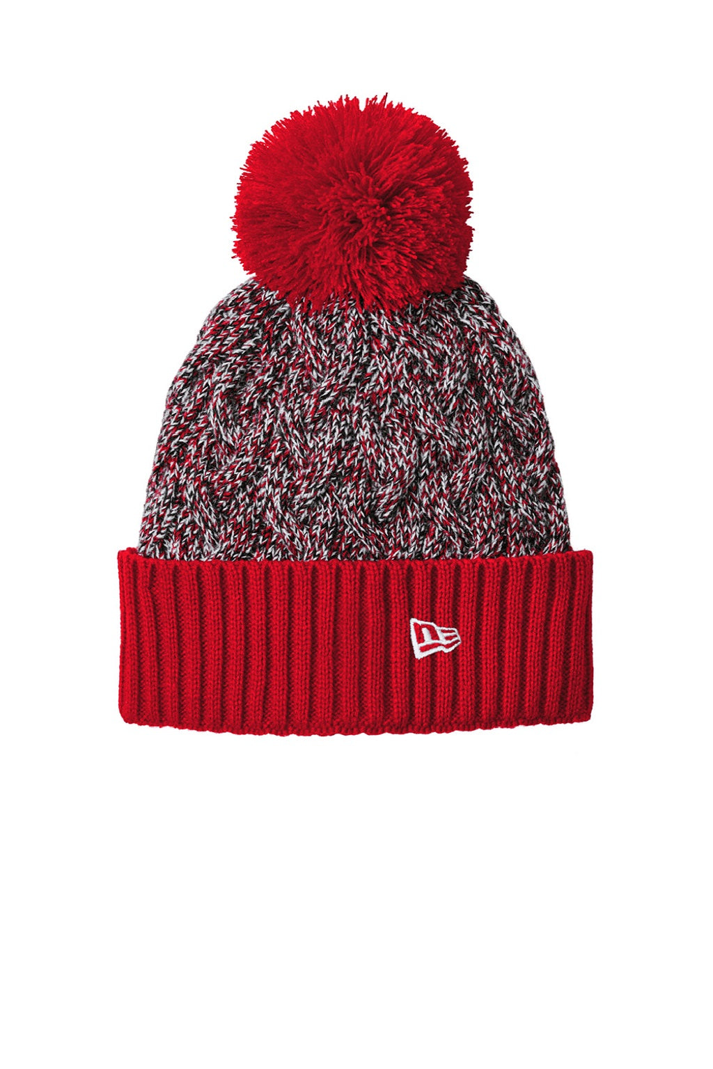 New Era Hats NE910 Mens Marled Knit Pom Beanie Scarlet Red/Black/White Flat Front