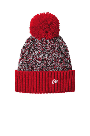 New Era Hats NE910 Mens Marled Knit Pom Beanie Scarlet Red/Black/White Flat Front