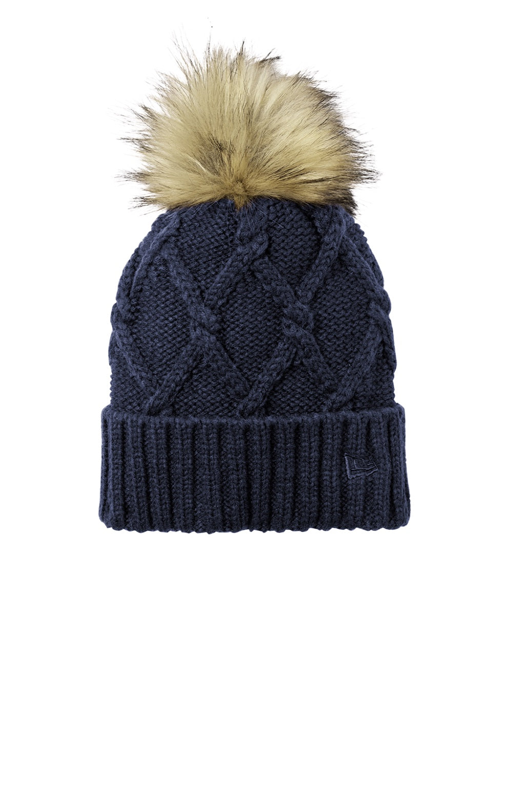 New Era Hats NE911 Unisex Faux Fur Pom Beanie Deep Navy Blue Flat Front